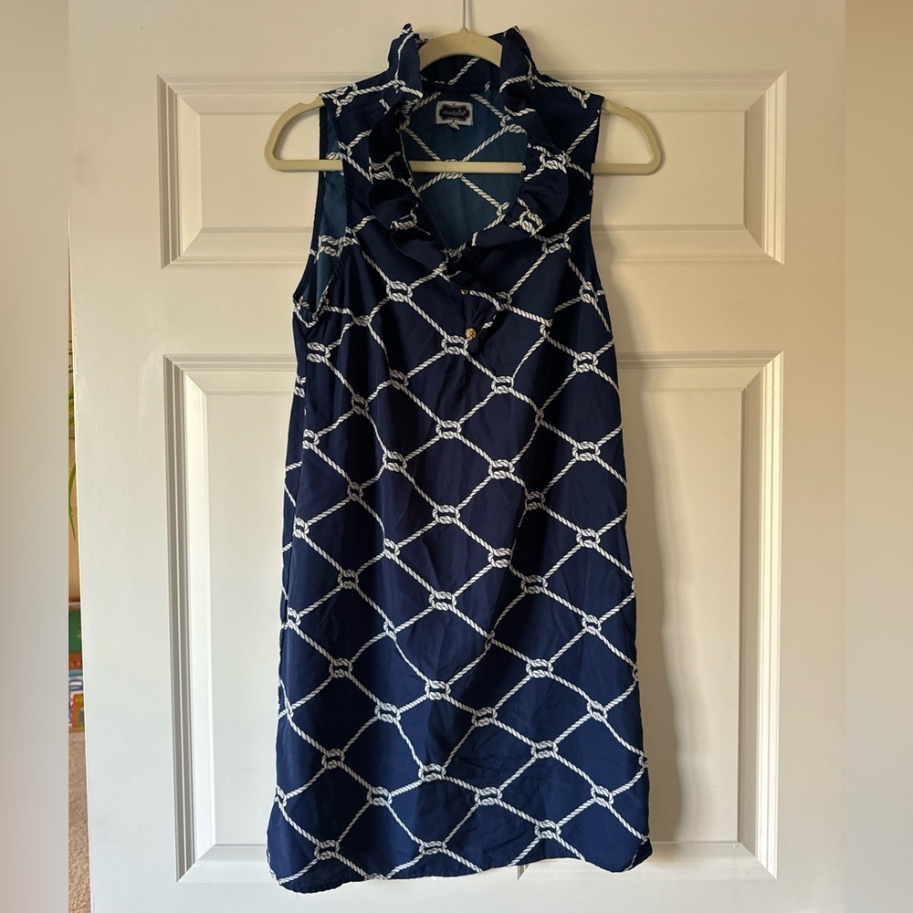 Mud Pie Blue Dress with White Rope Design